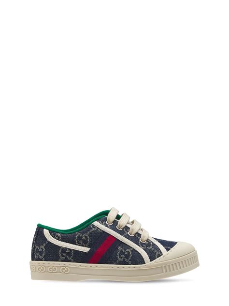 Gucci Gg Tennis 1977 Cotton Lace Up Sneakers In 4660 Dk Blu Ivomwh