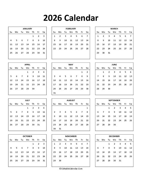 Free Printable 2026 Calendar