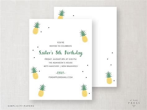Pineapple Invitation Print At Home Instant Download Etsy