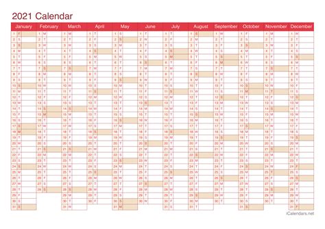 Yearly 2021 Printable Calendar Template Pdf Word Excel Rezfoods