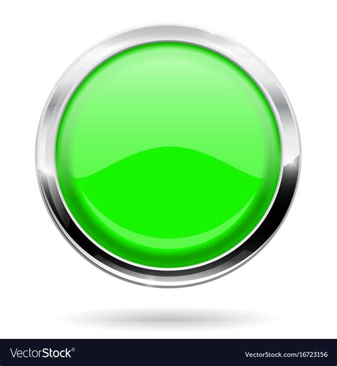 Green Round Button Web Icon With Chrome Frame Vector Image