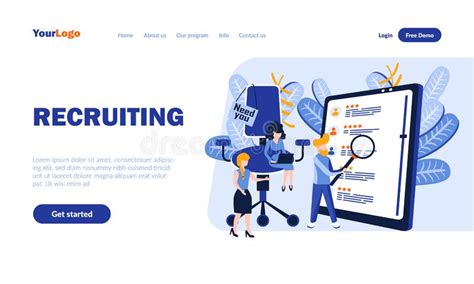 Recruiting Agency Work Flat Landing Page Template Stock Vector