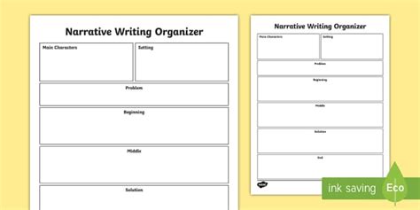 Narrative Writing Graphic Organizer For 3rd 5th Grade