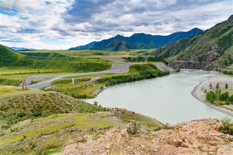 View On Confluence Of Rivers Katun And Chuya In Mountains Altai