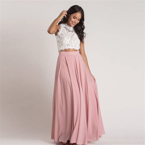Sweet Pretty Pink Long Chiffon Skirts For Lady Zipper Side A Line