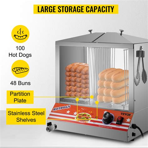 Vevor Hot Dog Steamer 36l3269qt Top Load Hut Steamer For 100 Hot