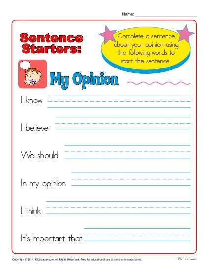 Sentence Starters For Kindergarten And 1st Grade My Opinion