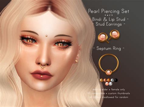 4w25 Pearl Piercing Set 5 Metal Options 2 Pearl Sims 4