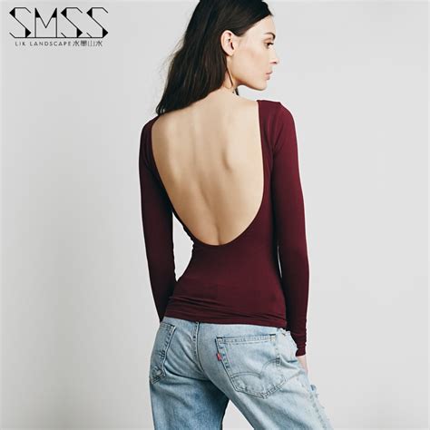 T Shirt Women Tops Sexy Backless Top Long Sleeve Tshirt 3 Colors Casual