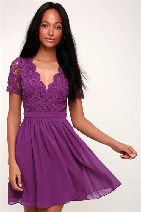 Lovely Purple Dress Purple Skater Dress Purple Lace Dress Lulus