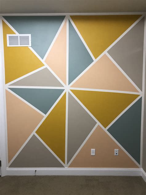 Study Room Wall With Geometric Triangles Geometric Wall Paint Diy