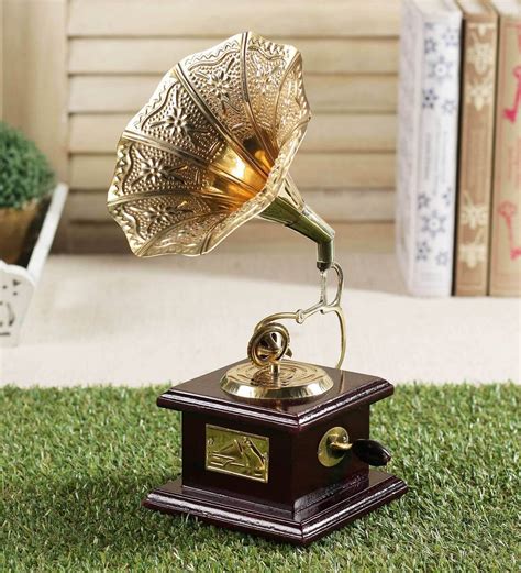 Buy Gold Brass And Wood Embossed Horn And Gramophone By Exim Decor ...