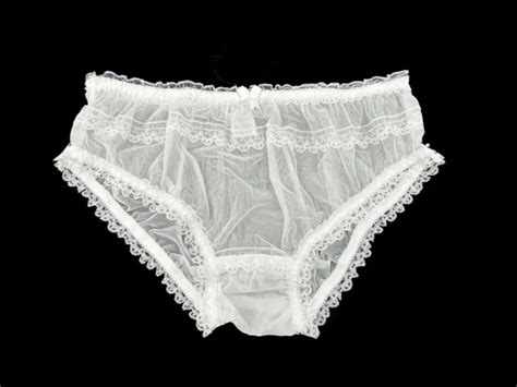 Ivory Sheer Sissy Soft Nylon Frilly Satin Bow Briefs Panties Knickers Size