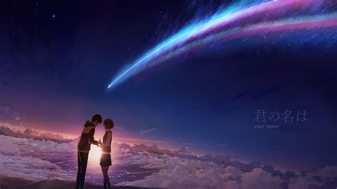 Taki And Mitsuha Your Name Anime Sunrise Scenery Night Sky Comet