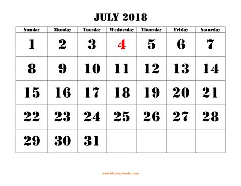 July Calendar Printable Template Blank July 2018 Calendar Template Free
