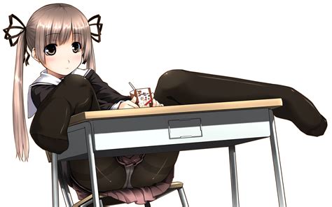 Wallpaper Anime Girls Glasses Sitting White Background Pantyhose