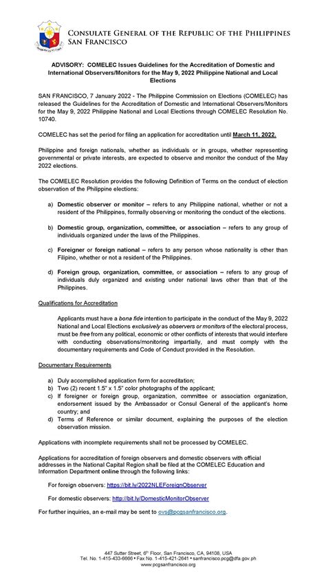 advisory comelec issues guidelines for the accreditation of domestic and international