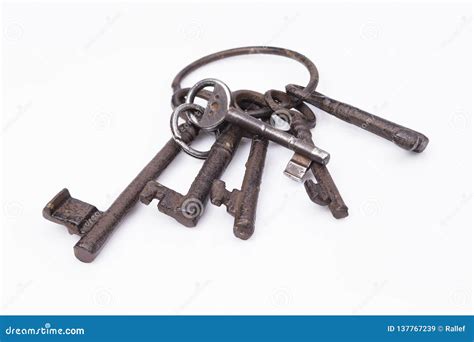 Old Rustic Key Ring Isolated On White Stock Image Image Of Patina