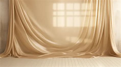 Elegant Sepia Silk Curtain Beige Fabric With Golden Texture And