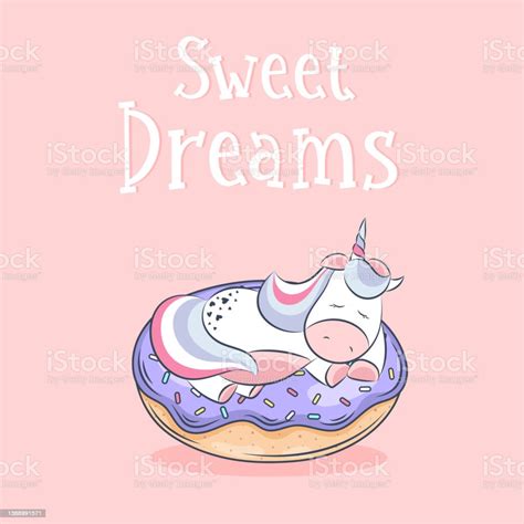 Cute Unicorn Vector Sleep On Cake Pony Cartoon For Sweet Dream Pastel