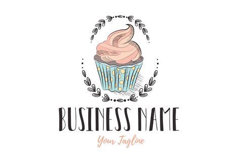 Digital Custom Logo Design Cake Bakery Logo Design Sweets Cupcake