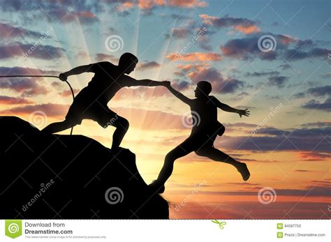 Mountaineer Takes A Helping Hand To His Partner Stock Photo Image Of
