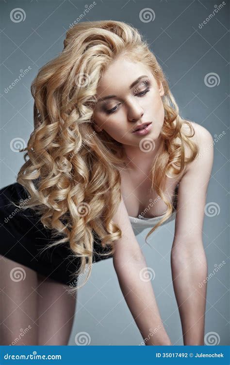 Sensual Woman With Shiny Curly Long Blond Hair Stock Photo Image Of Fashion Beautiful