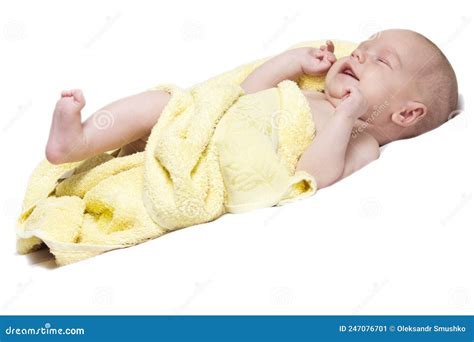 Baby Girl After Bath Wrapped In Red Towel Laying And Posing Stock Image Image Of Human Person