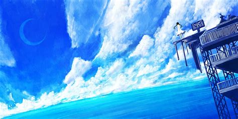 Anime Agua Cielo Nubes Naturaleza Azul Fondo De Pantalla Hd