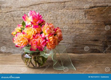 Wild Roses Bouquet In Glass Vase Stock Photo Image Of Bouquet
