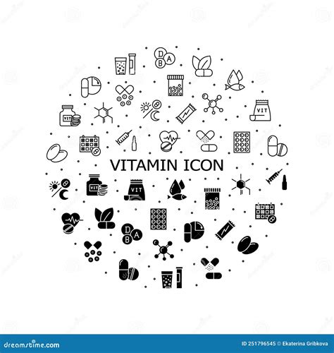Vitamin Nutrition Flat Line Icons Set Healthy Food Supplement