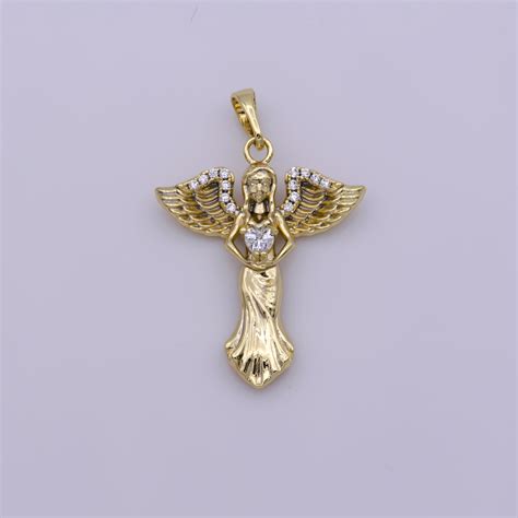 14k Gold Filled Guardian Angel Charm Pendant For Necklace Etsy