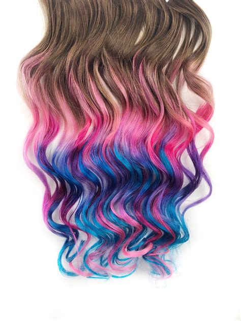 Ombre Dip Dyed Hair Clip In Hair Extensions Tie Dye Tips Etsy