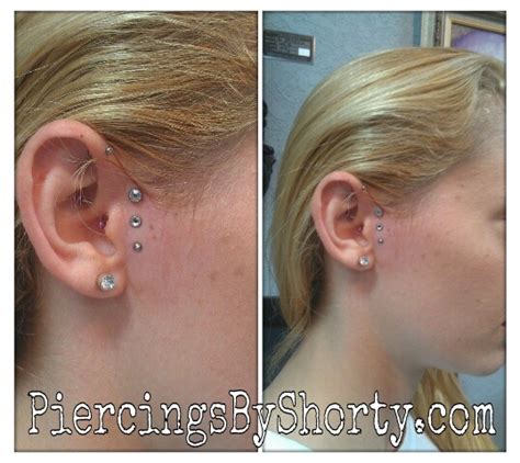 Triple Tragus Dermal Anchor Project With Graduated Gems Piercings