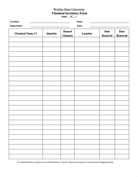 Printable Chemical Inventory Form Printable Forms Free Online