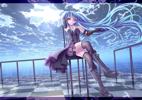 Blue Hair Boots Clouds Corset Elbow Gloves Flowers Gloves Goth Loli