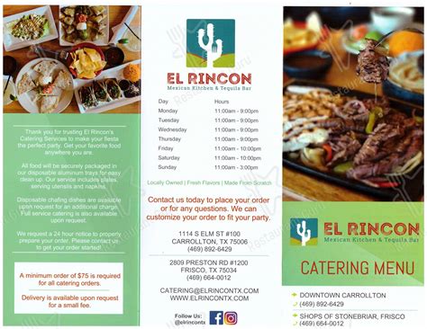 Menu at EL Rincon Mexican Kitchen & Tequila Bar - Carrollton Location
