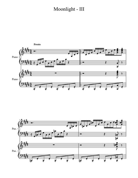 14 'quasi una fantasia' in c sharp minor op. Beethoven Moonlight Sonata, third movement Sheet music for Piano (Piano Duo) | Musescore.com