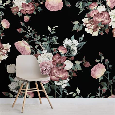 Vintage Pink And Cream Dark Floral Wallpaper Mural Hovia Large Floral