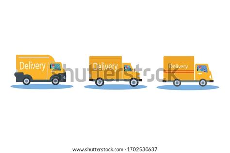 Cartoon Delivery Truck Van Courier Set Stock Vector Royalty Free