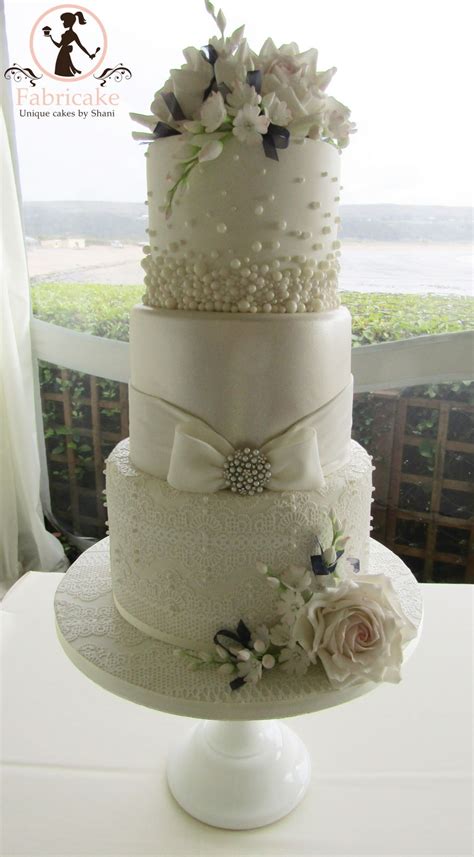 Vintage Pearls And Lace Wedding Cake
