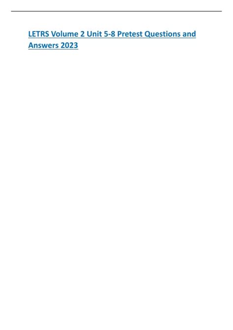 LETRS Volume 2 Unit 5-8 Pretest Questions and Answers 2023 - LETRS