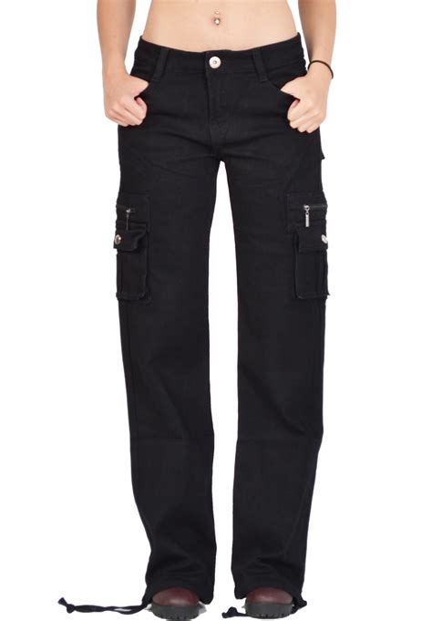 New Womens Ladies Black Wide Loose Combat Trousers Cargo Jeans