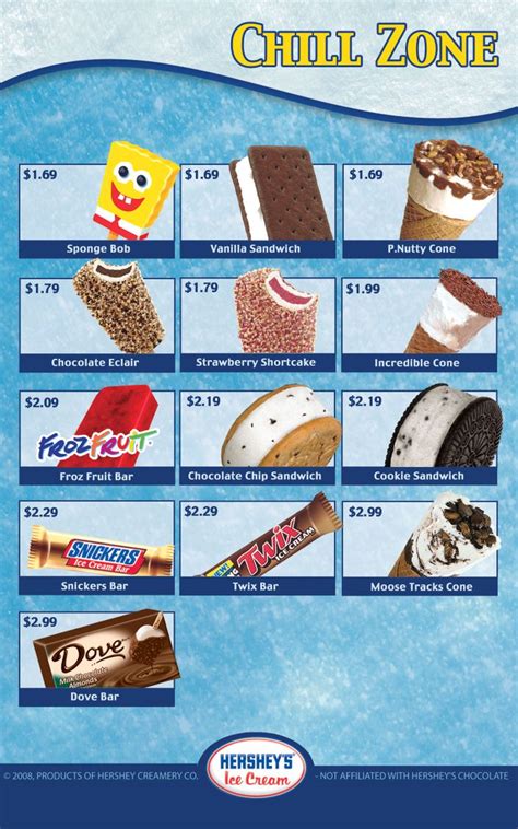 Hershey S Ice Cream Price Card Ice Cream Prices Chip Sandwiches Hershey S Ice Cream