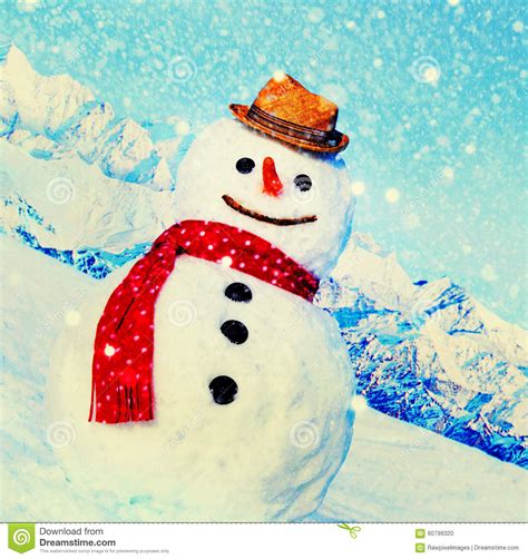 Snowman Outdoors White Scenery Christmas Celebration Concept Stock
