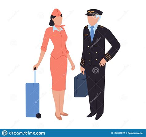 aircrew pilot and flight attendant woman and man at airport vector illustration crew