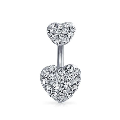 Crystal Heart Bar Belly Navel Ring Body Surgical Stainless Steel Body Jewelry Belly Piercing