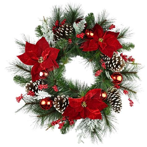 Holiday Time Christmas Decor 30 Deluxe Red Poinsettia Wreath
