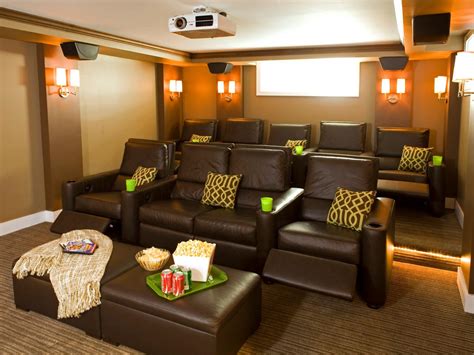 Contemporary Home Theater With Tiered Leather Seating | HGTV