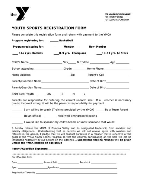 Printable Sports Registration Form Template Fill Online Printable